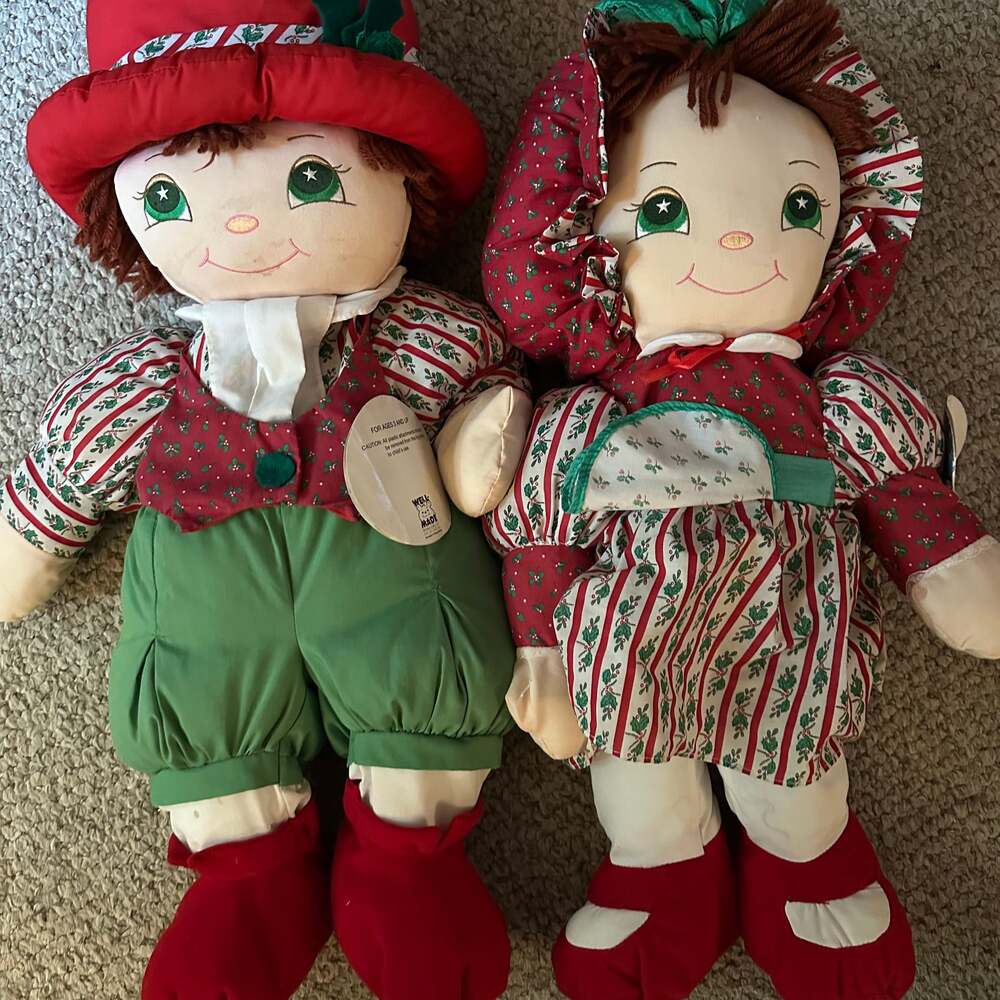 Vintage 1994 Holly Mine Pillow Person Christmas Boy Plush Doll
